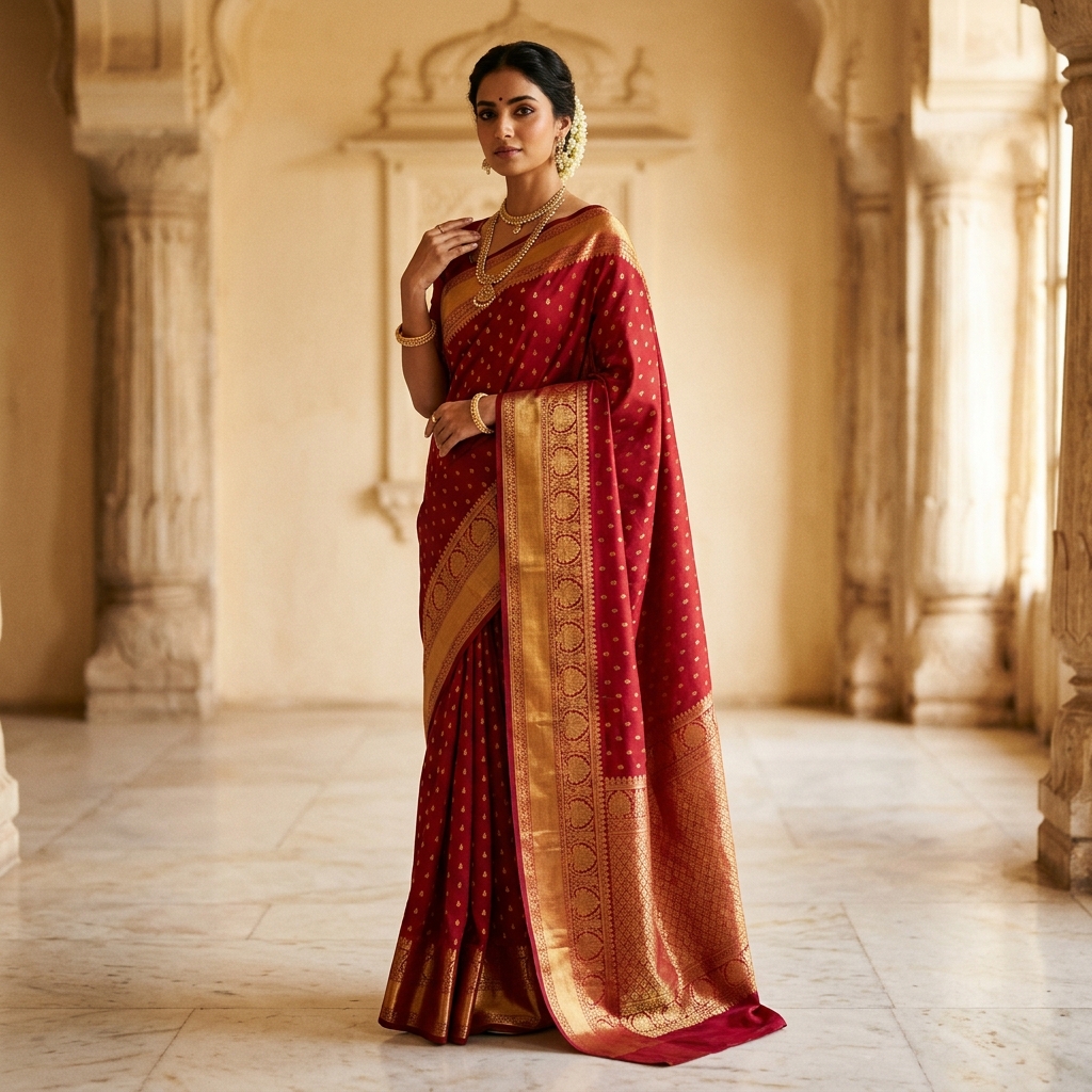 Elegant woman in pure silk saree — Sitavallabh Heritage Collection