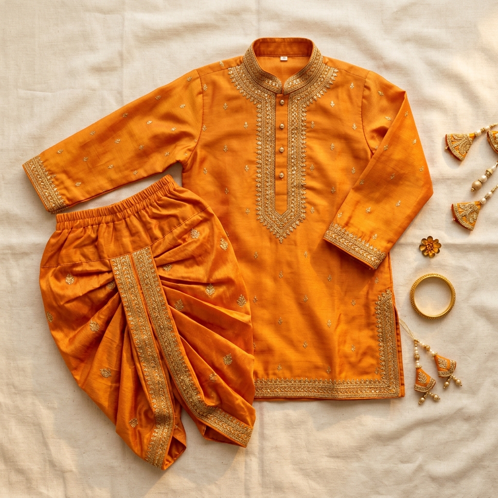 Baal Gopal Silk Festive Set — Saffron