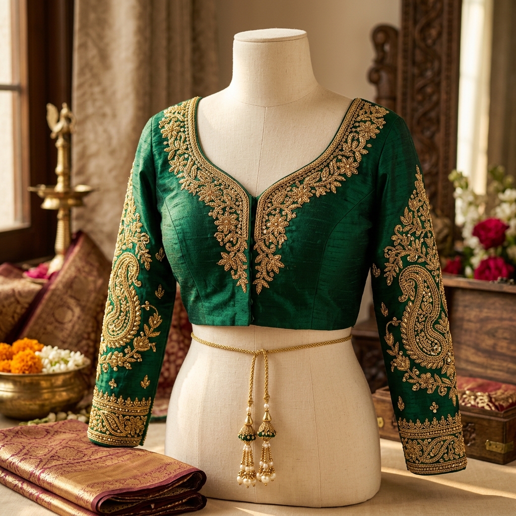 Rajkumari Brocade Blouse — Emerald Green