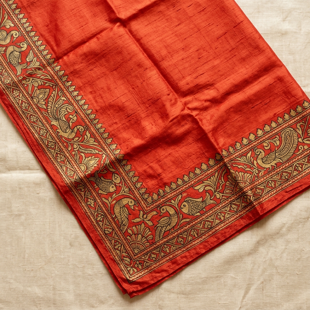 Mithila Vermillion Dupatta — Tussar Silk