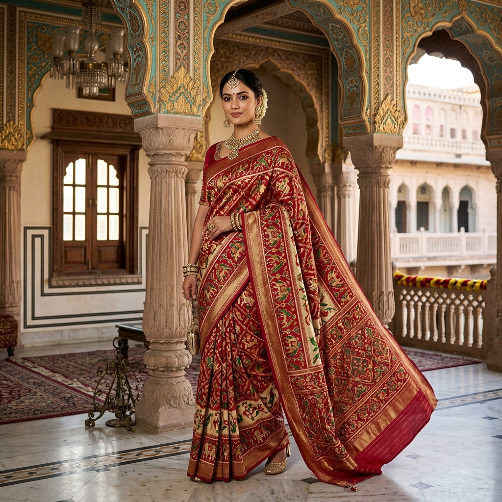 Rajkiya Patola Saree — Forest Green Double Ikat